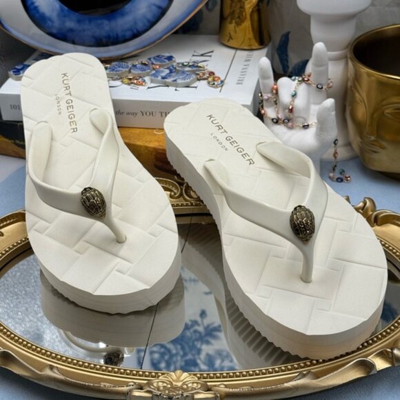 🆕 KURT GEIGER LONDON 🧿 NWOB Kensington Q Flipflop, Bone - Sz EU 37 US 7 - Picture 5 of 14